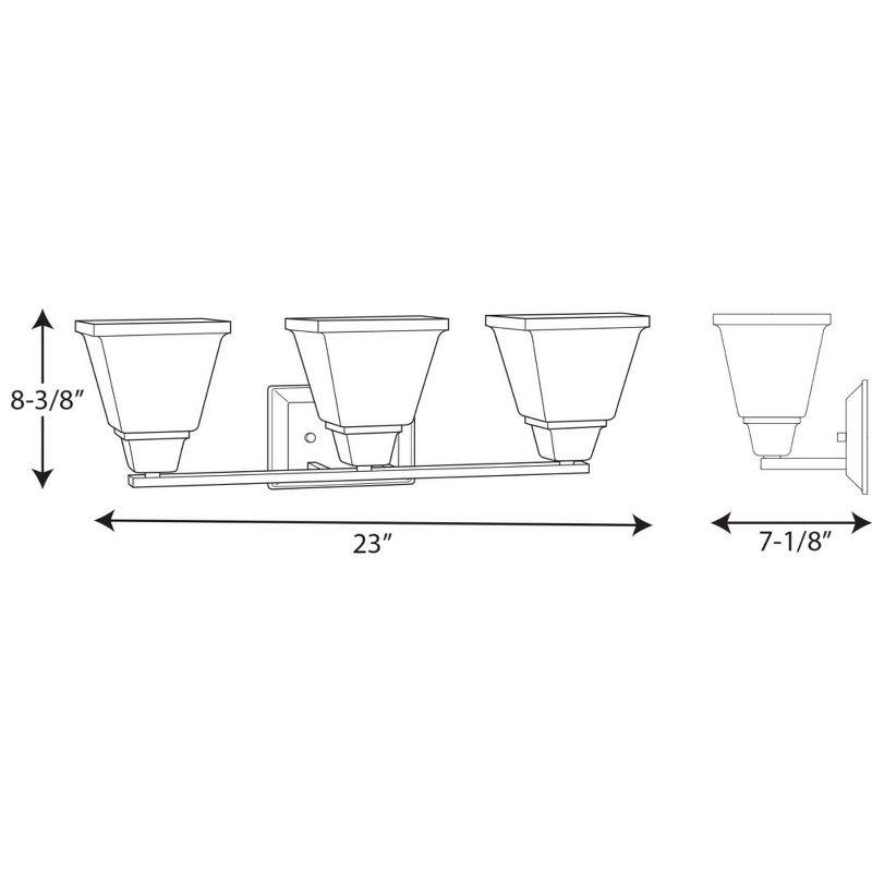 Progress Lighting Clifton Heights 3-Light Bath Vanity Fixture, Antique Bronze, Etched Square Glass Shade