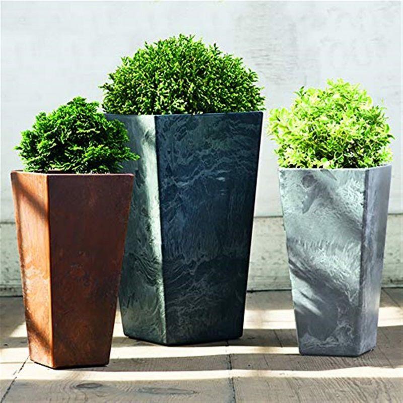 Novelty Ella Artstone Tall Square Plastic Resin Planter with Water Minder System, Black 27.5"