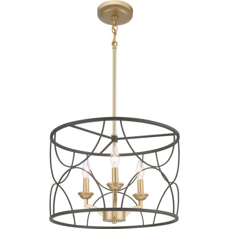 Progress Lighting Landree 3-Light Chandelier, Black, Geometric Cage, Brushed Brass Inner Cluster, Modern/Luxury