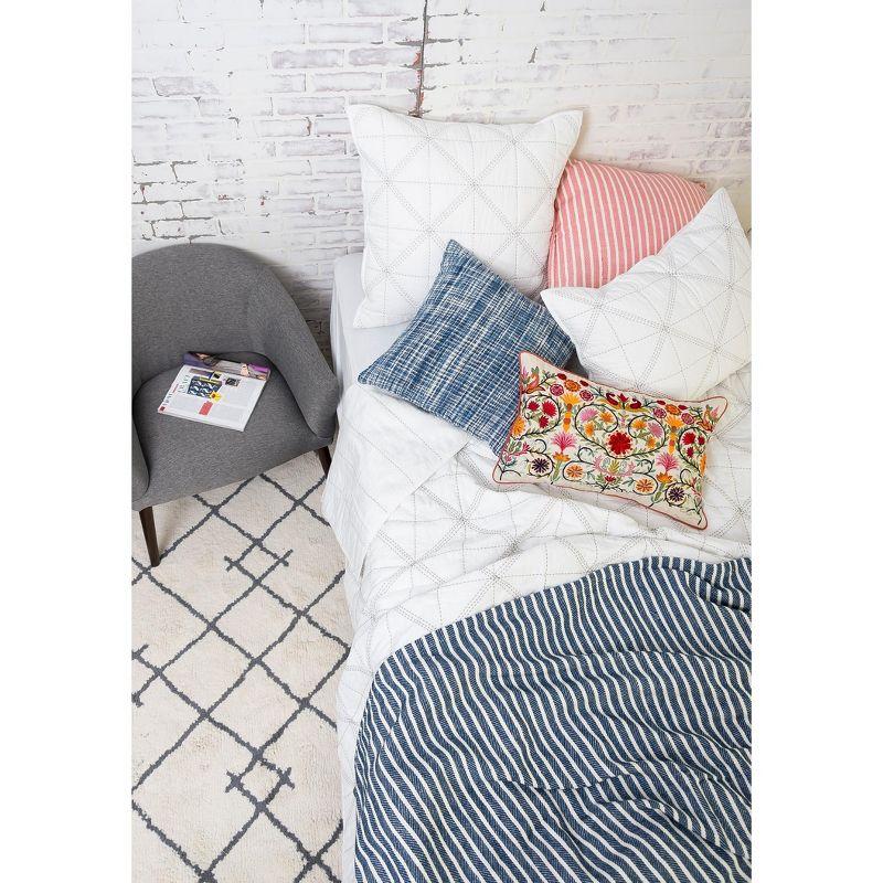 White Cotton Queen Reversible Quilt with Geometric Stitching