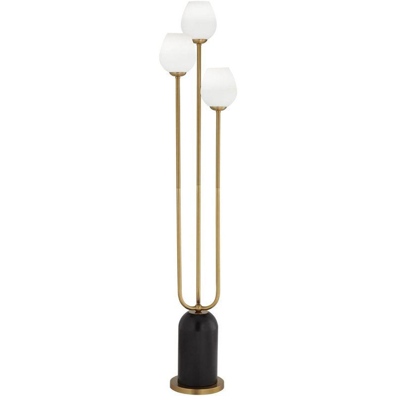 360 Lighting Grayson Modern Glam Luxury 70" Tall Standing Floor Lamp Large Pole 3-Light Foot Switch Gold Black Metal Living Room Bedroom House Reading