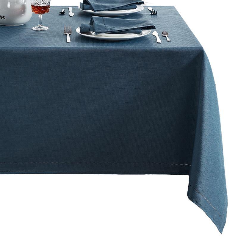 Alison Eyelet Punched Border Fabric Tablecloth - 52" x 52" Square - Copen Blue - Elrene Home Fashions