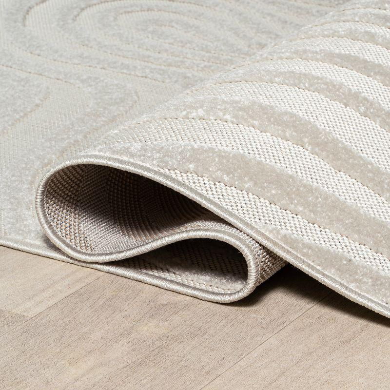 JONATHAN Y Maribo High-Low Abstract Groovy Striped Cream/Ivory 4 ft. x 6 ft. Indoor/Outdoor Area Rug