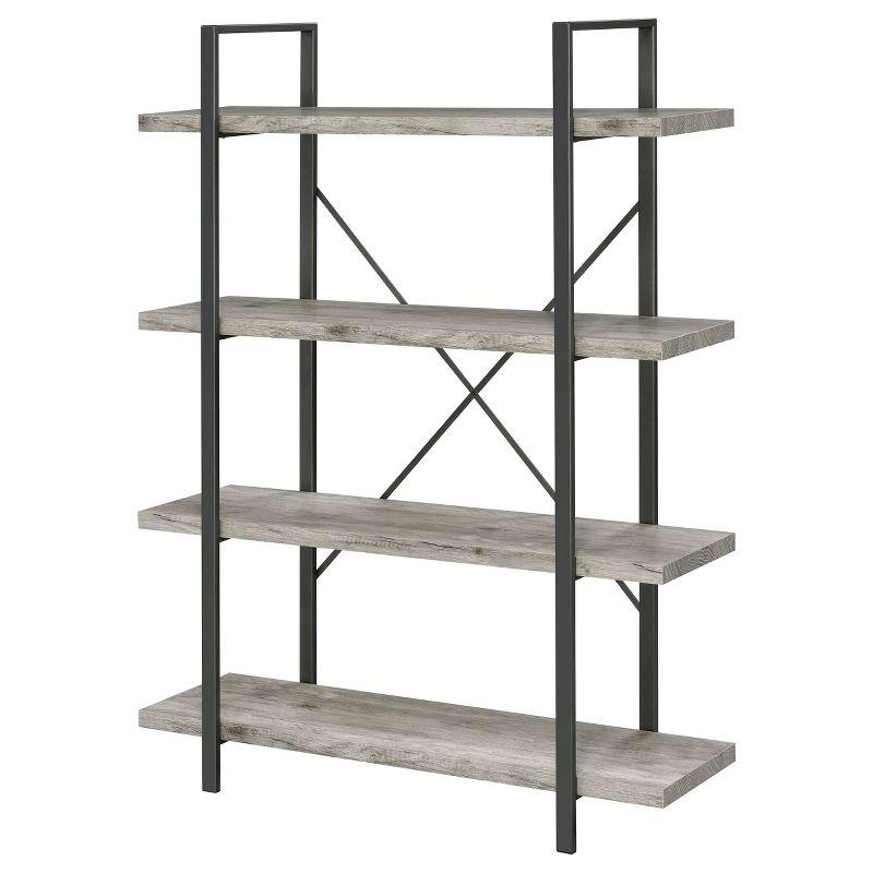 55" Cole 4 Shelf Bookcase with Frame Gray Driftwood/Gunmetal - Coaster