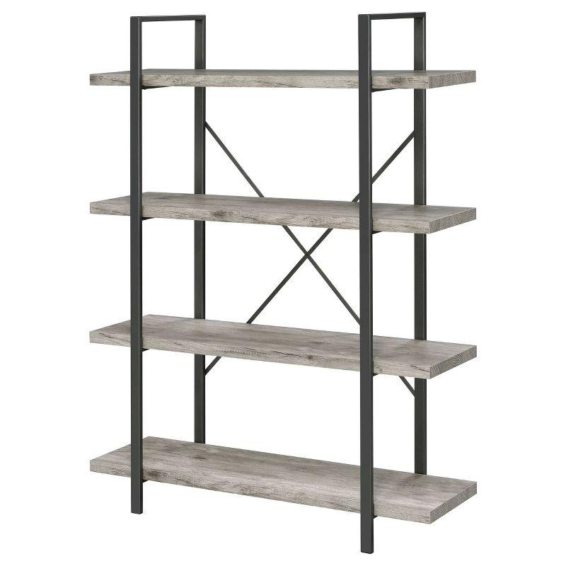 Pearl Silver 55" Transitional 4-Shelf Bookcase with Cross-Back Design