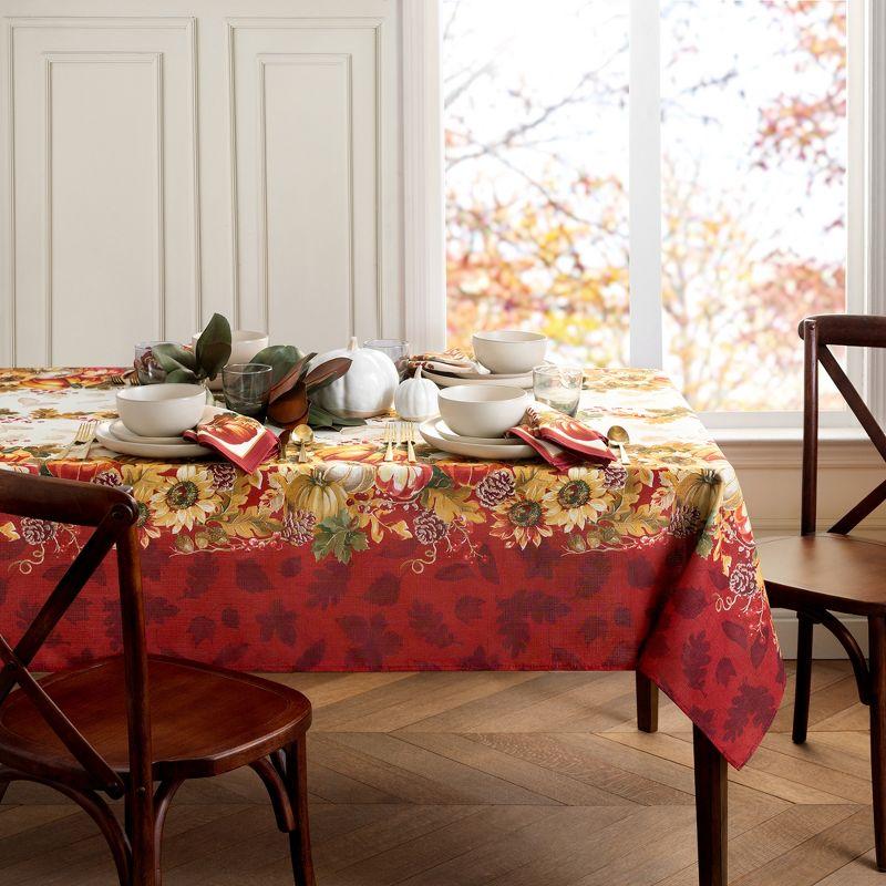 Elrene Swaying Leaves Bordered Fall Tablecloth - Red/White - Elrene Home Fashions