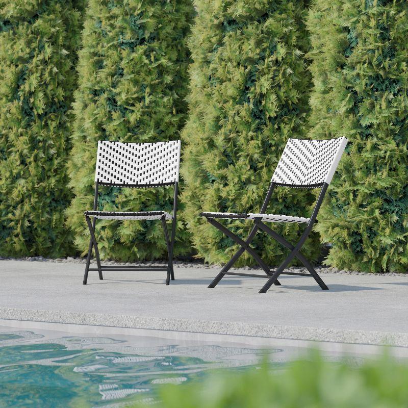 Flash Furniture Rouen Set of Two Folding Bistro Chairs in PE Rattan with Metal Frames for Indoor and Outdoor Use