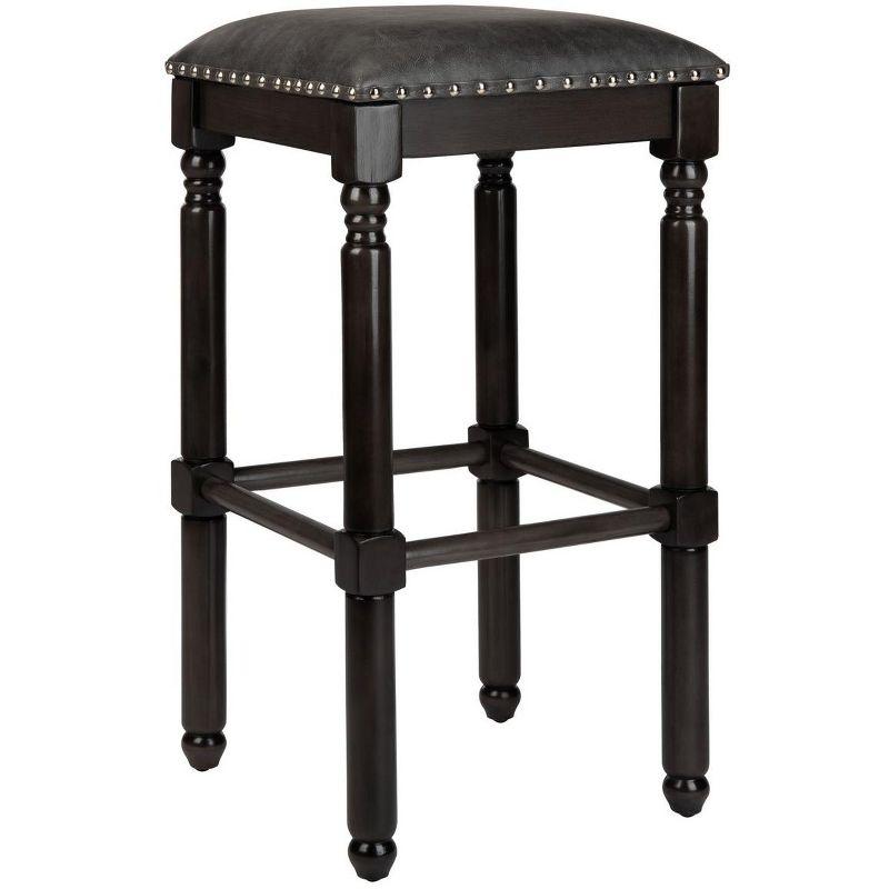 Preston Gray Walnut Backless Bar Stools with Nailhead Trim, Set of 2