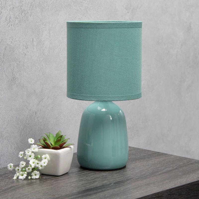 10.04" Traditional Ceramic Thimble Base Bedside Table Desk Lamp with Matching Fabric Shade Light Aqua Blue - Simple Designs: ETL Listed