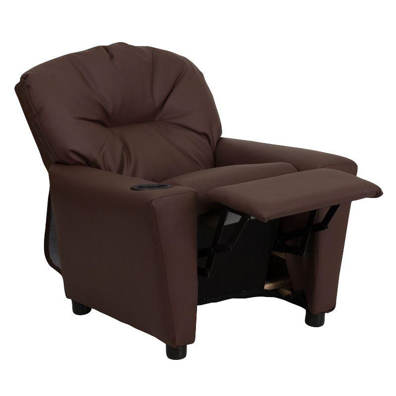 Cozy Brown LeatherSoft Kids Recliner with Built-in Cup Holder