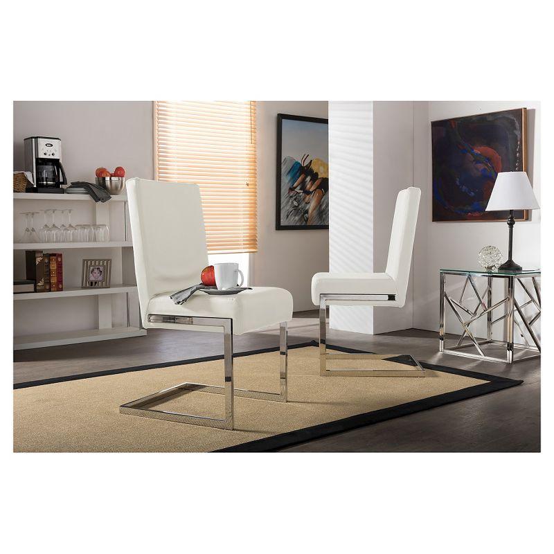 Set of 2 White Faux Leather and Stainless Steel Dining Chairs