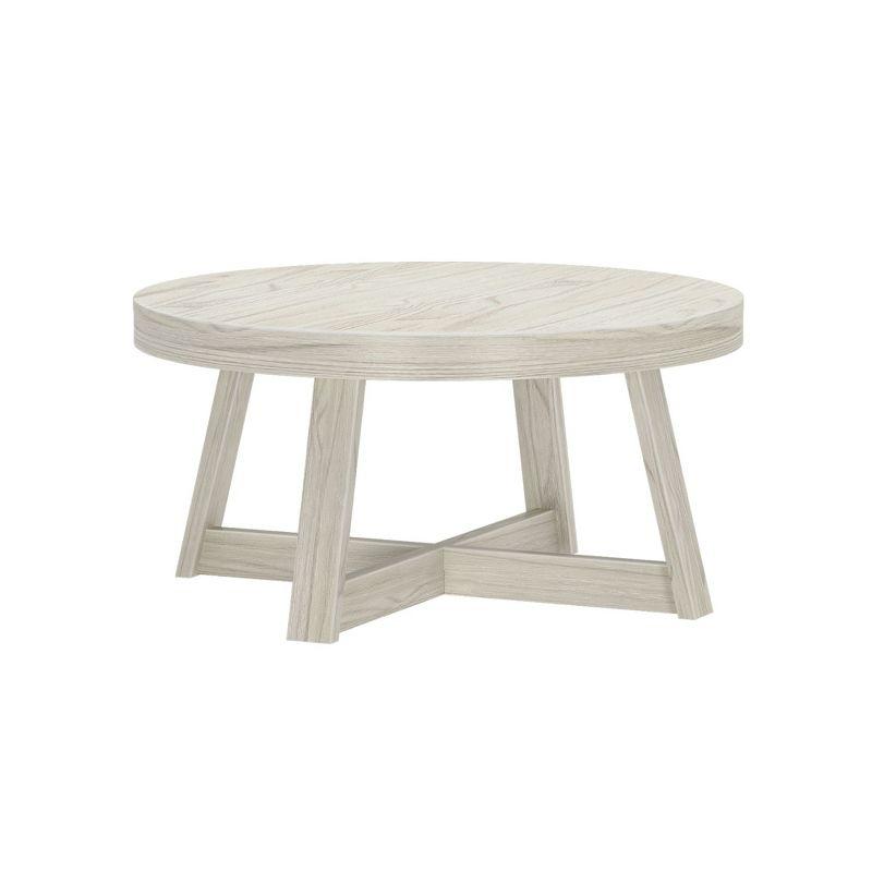 Plank+Beam Classic Solid Wood Round Coffee Table, 36" Farmhouse Table for Living Room