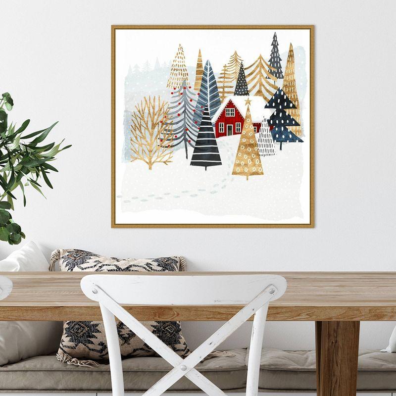 22" x 22" Christmas Chalet I Tree Framed Wall Canvas - Amanti Art