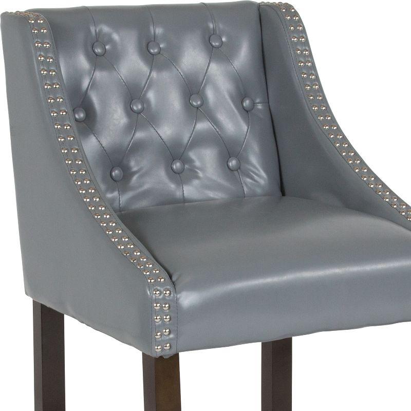 Merrick Lane Hadleigh Upholstered 24" High Stool Transitional Light Gray Faux Leather Tufted Walnut Counter Stool with Accent Nail Trim