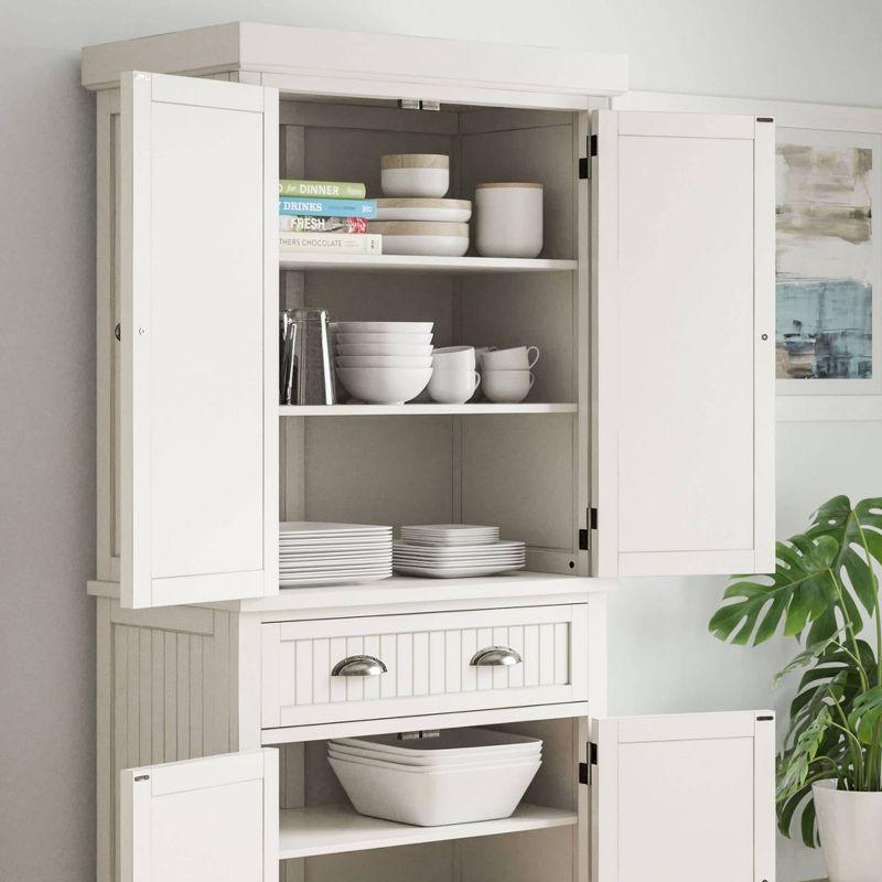 Nantucket Pantry Off White - Homestyles: Coastal Style Storage, 4-Door Hardwood Cabinet with Adjustable Shelves