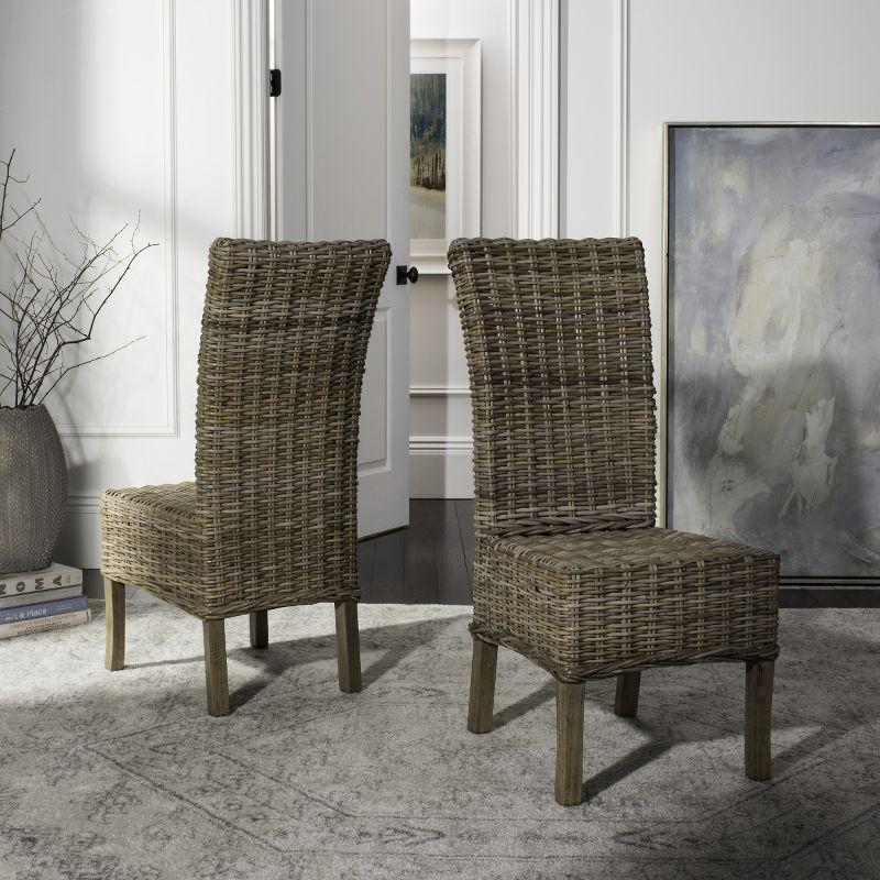 Quaker 19" H Rattan Side Chair (Set of 2) - FOX6521 - Natural Unfinished/Rustic Grey - Safavieh Couture