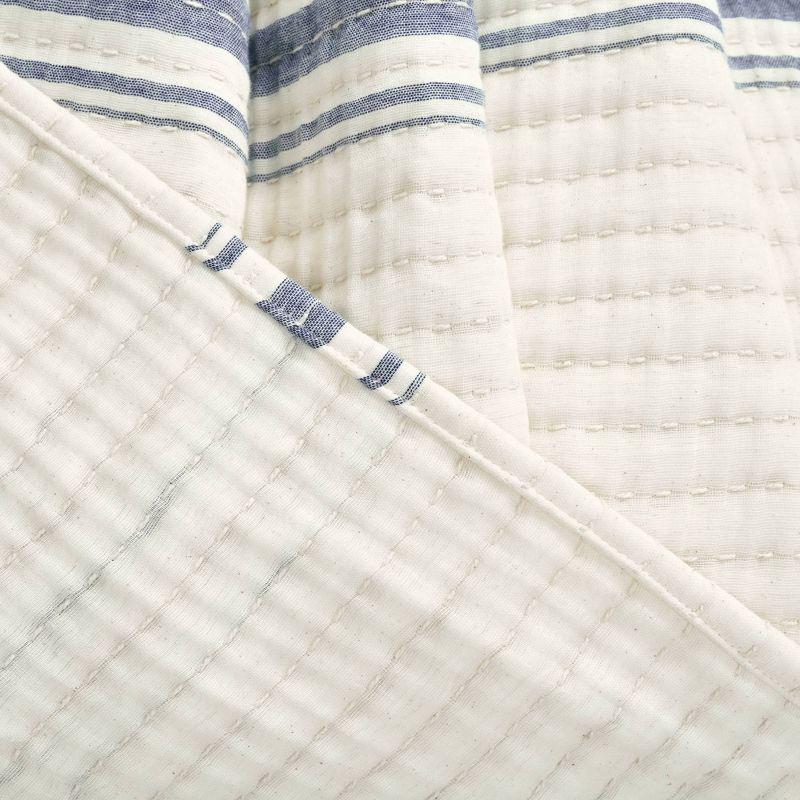 Lush Décor King Farmhouse Stripe Kantha Pick Sti Thread Counth Yarn Dyed Woven Single Quilt/Coverlet Navy: Reversible, OEKO-TEX Certified