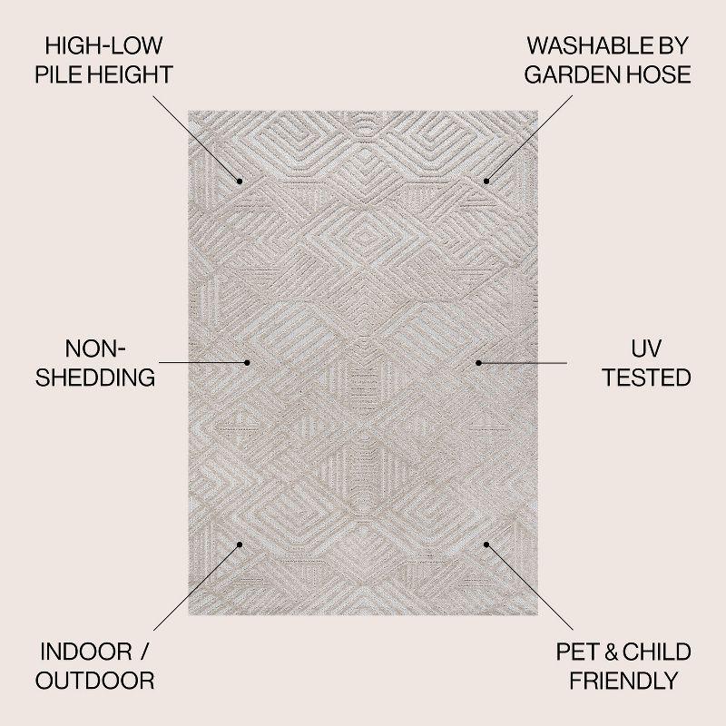 5'x8' Jordan High-Low Pile Art Deco Geometric Indoor/Outdoor Area Rug, Beige - JONATHAN Y