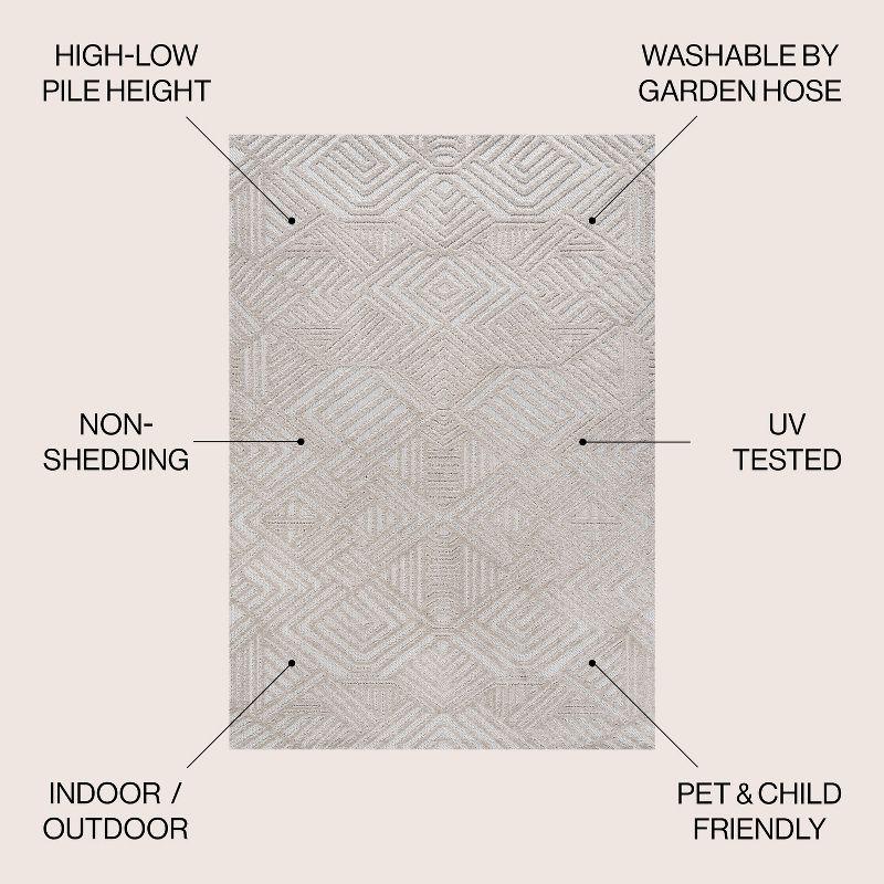 Jordan High-Low Pile Beige Geometric Indoor/Outdoor Area Rug