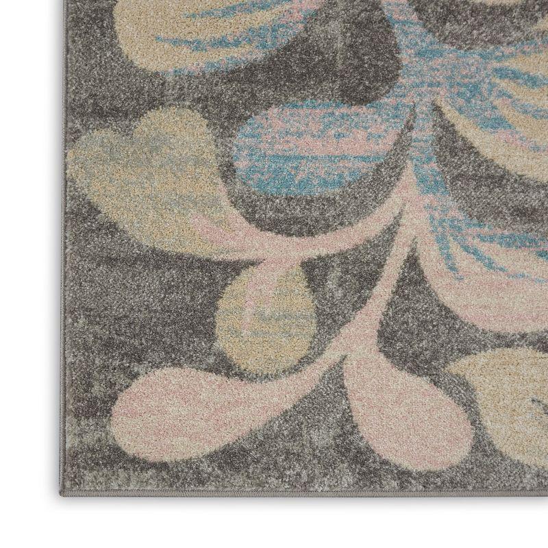 Grey and Beige Floral Synthetic 8' x 10' Area Rug