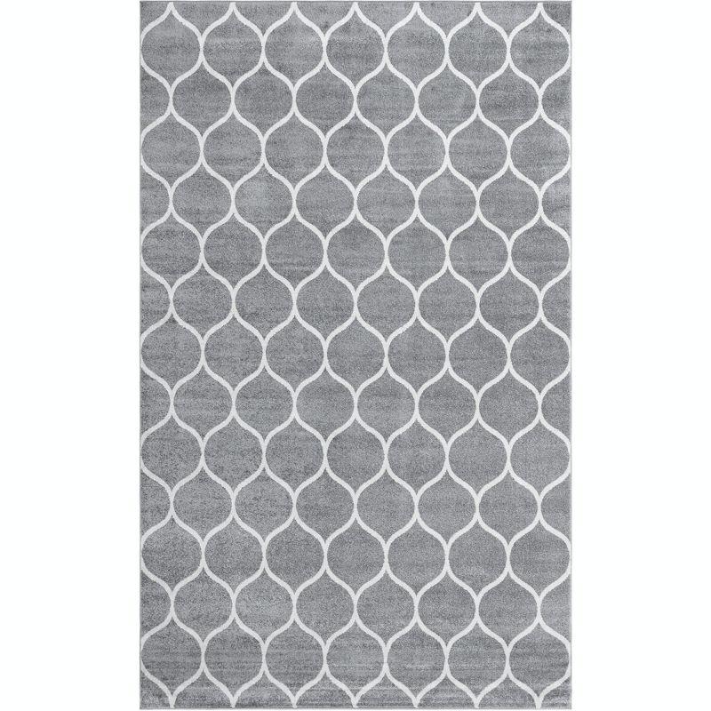 Unique Loom 5' 0 x 8' 0 Trellis Frieze Rounded Light Gray Area Rug