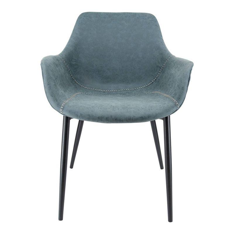 LeisureMod Markley Leather Dining Arm Chair With Metal Legs Set of 4 in Peacock Blue