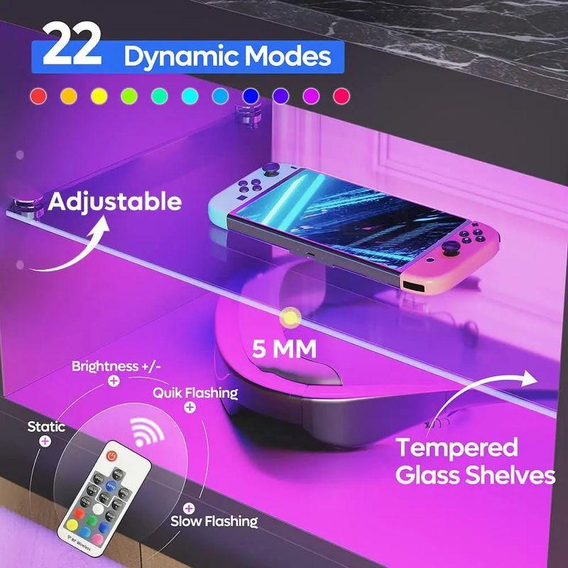 Bestier TV Stand for TVs up to 70" with LED Light, Entertainment Center for PS5 with Shelves, Black Marble