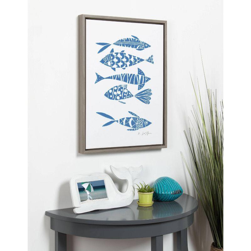 18" x 24" Sylvie Fishes Blue Framed Canvas by Giuliana Lazzerini Gray - Kate & Laurel All Things Decor