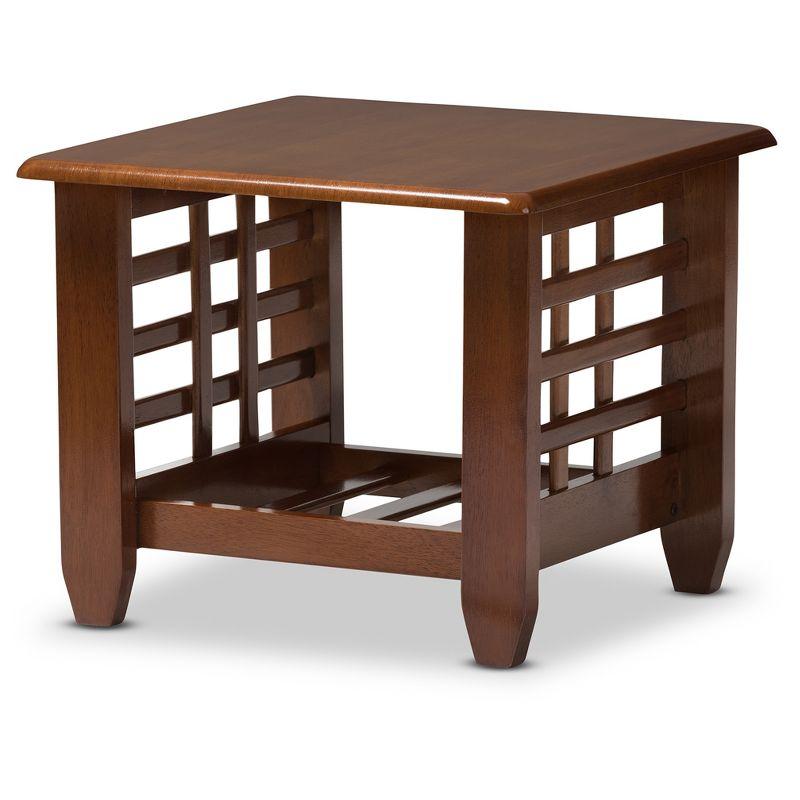 Cherry Brown Wood Mission Style End Table with Slatted Shelf