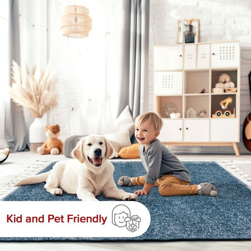 Nuloom Neva Solid 7x9 Shag Indoor Area Rug for Living Room Bedroom Dining Room Nursery, Navy/Ivory