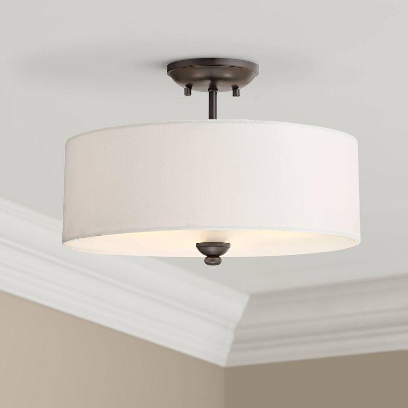 Minka Lavery Modern Ceiling Light Semi Flush Mount Fixture 16" Lathan Bronze White Linen Drum Shade for Bedroom Living Room House