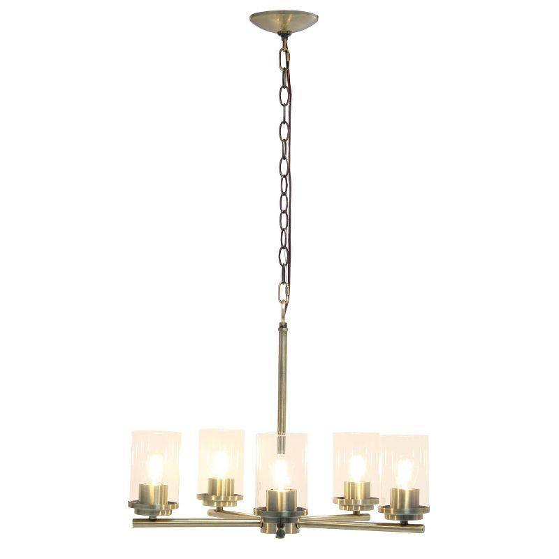 Elegant Antique Brass 5-Light Pendant with Clear Glass Shades