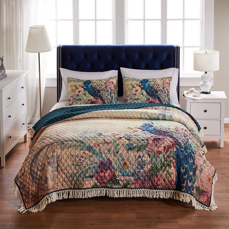 Barefoot Bungalow Eden Peacock Printed Pillowcase Soft Bed Pillows for Sleeping Sham, King 20x36-inch, Ecru