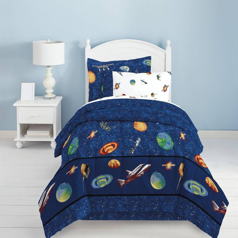 Full Blue Microfiber Reversible Outer Space Bed in a Bag Set