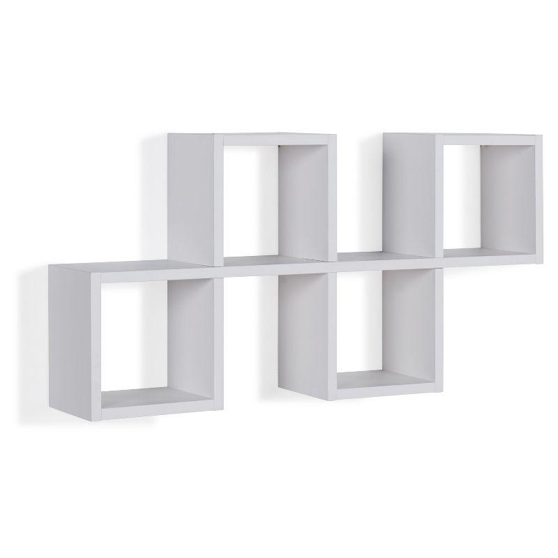 Minimalist White Wood Floating Cube Wall Shelf - Versatile Display