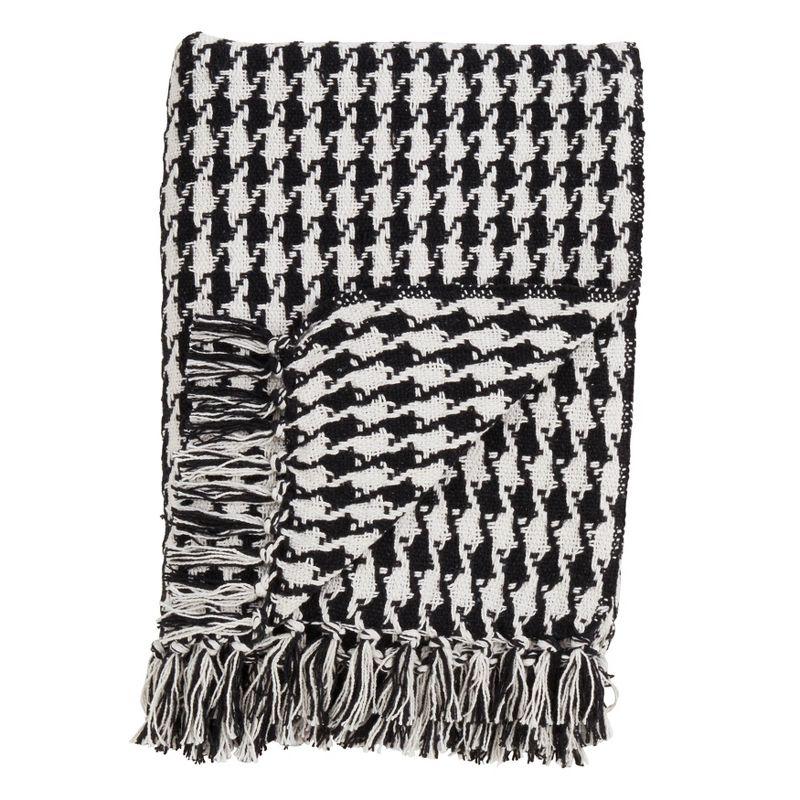 50"x60" Black and White Houndstooth Cotton Throw Blanket with Fringe