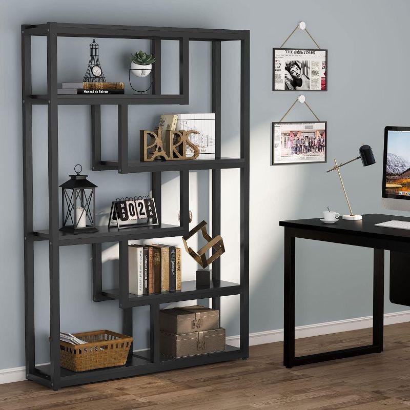 Hommoo 6-Tier Bookshelf, 69" Industrial Bookcase with Staggered Shelves Black