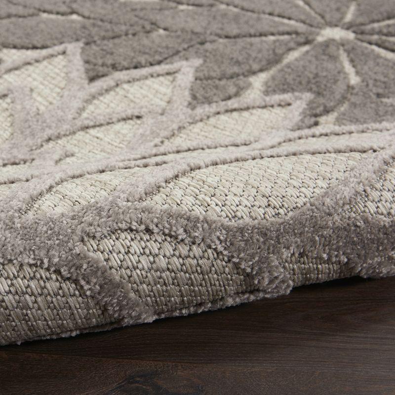 Nourison Aloha Floral Bloom Flatweave High-Low Indoor Outdoor Area Rug Silver Grey 7' x 10'