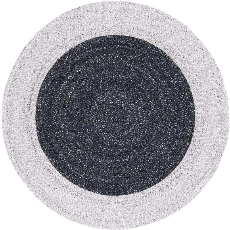 Handmade Black and Light Grey Round Braided Rug, 4 ft