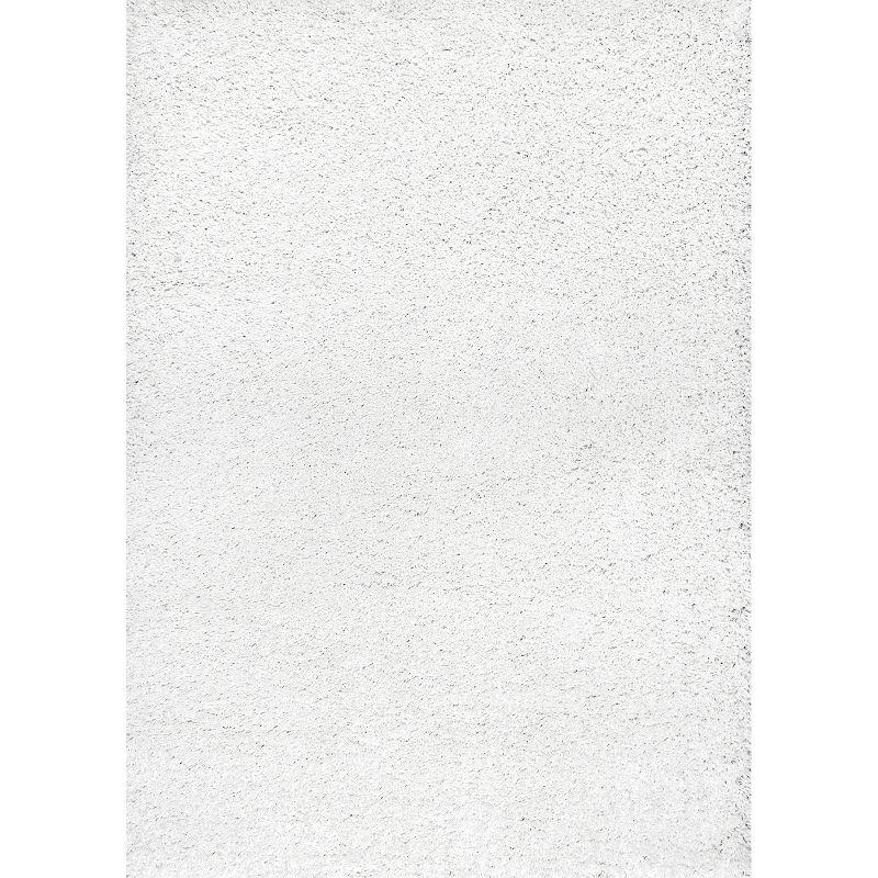 Plush Rectangular Reversible White Shag Rug, 6'7" x 9'