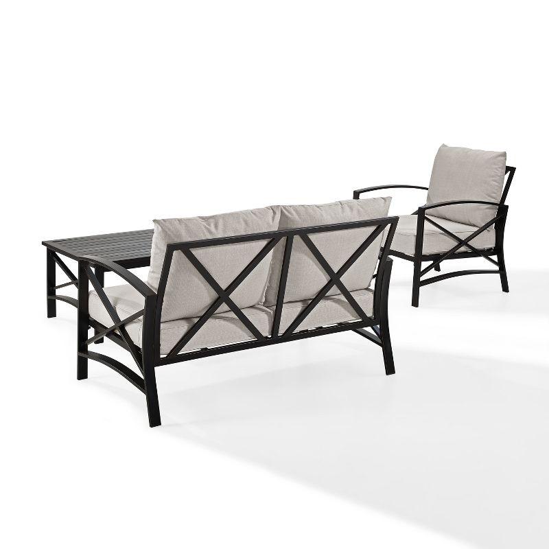 Kaplan 3-Piece Black Steel Outdoor Seating Set with Cushions