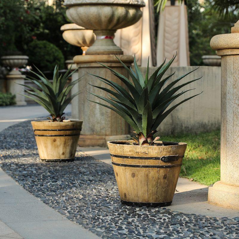 Rustic Farmhouse Barrel-Style Brown MgO Planter Set of 2