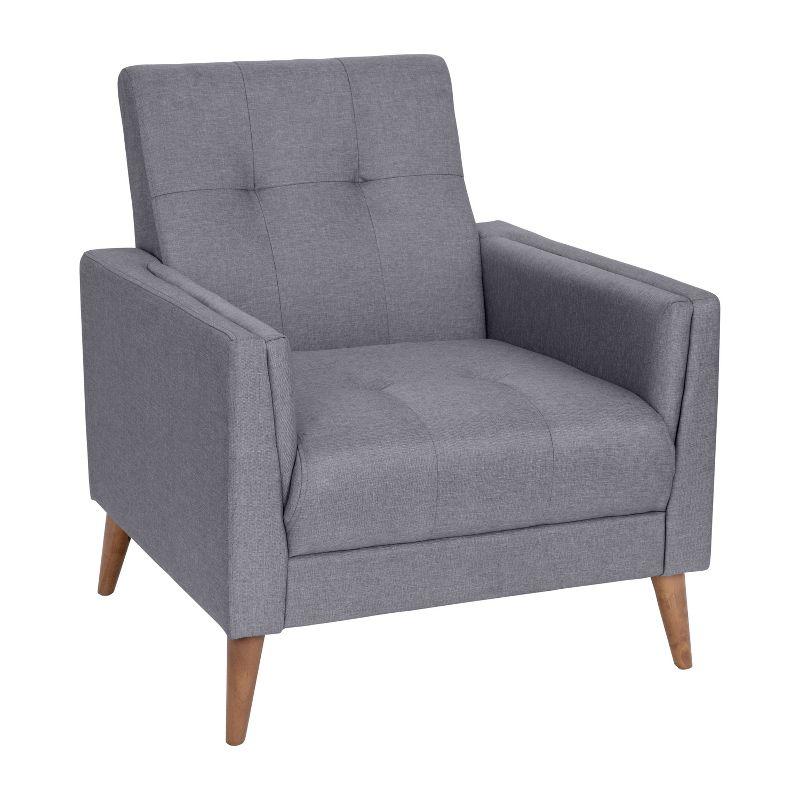 Flash Furniture Conrad Mid-Century Modern Commercial Grade Armchair with Tufted Faux Linen Upholstery & Solid Wood Legs in Slate Gray