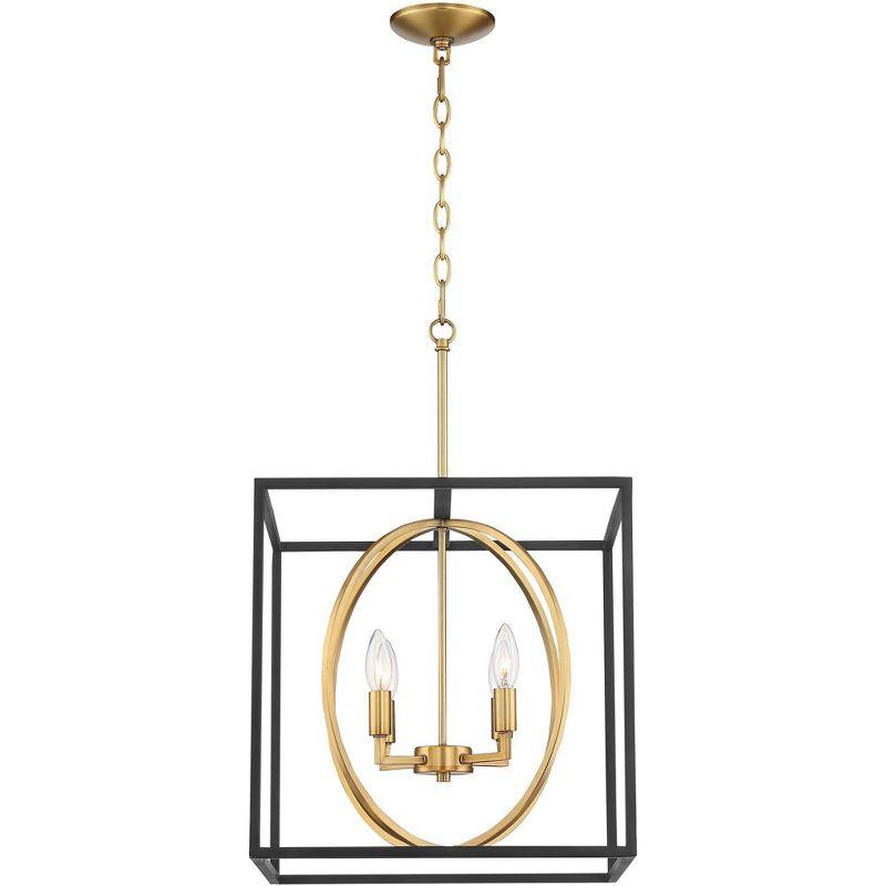 Possini Euro Design Black Warm Brass Cage Foyer Pendant Chandelier 16 1/2" Wide 4-Light Mid Century Modern for Dining Room House