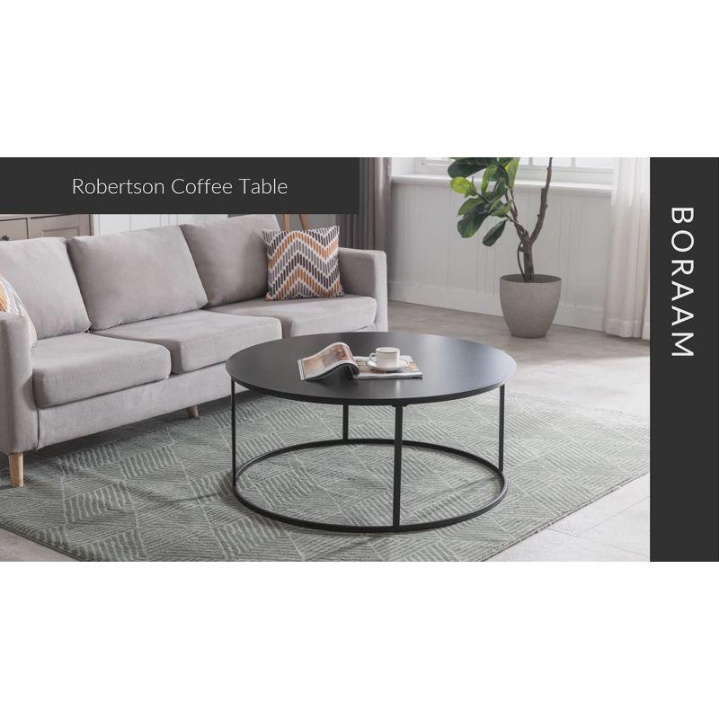 Robertson Round Metal Coffee Table Dark Brown Finish - Boraam: Mid-Century Modern, Pedestal Base, Wood & Iron