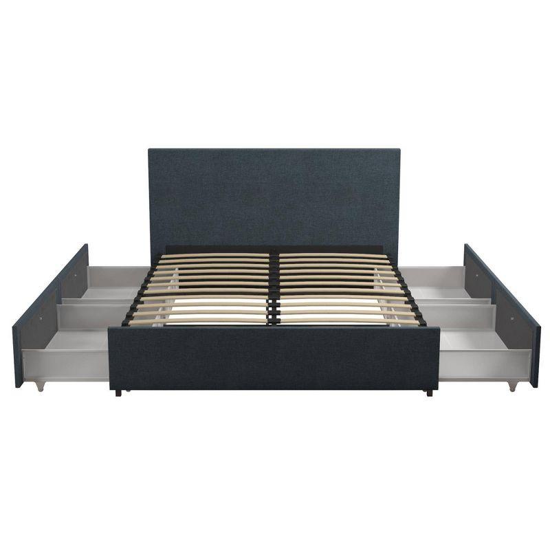 Elegant Navy Blue Linen Queen Storage Bed with Upholstered Headboard