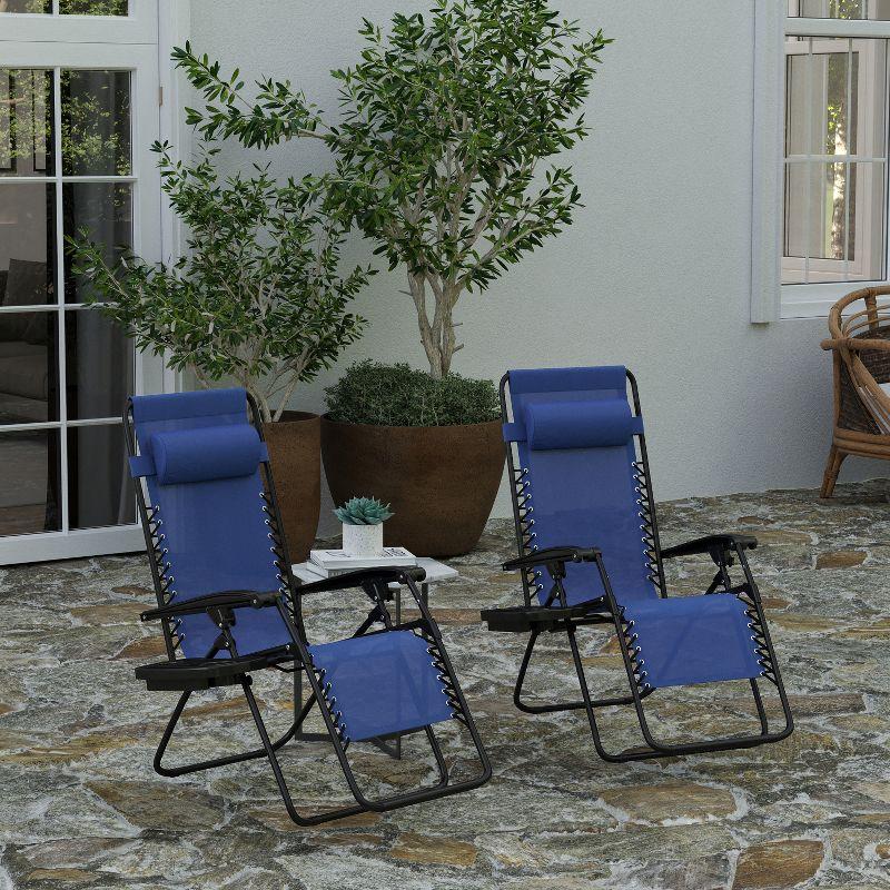 Navy Folding Mesh Zero Gravity Chair Set with Pillow and Tray