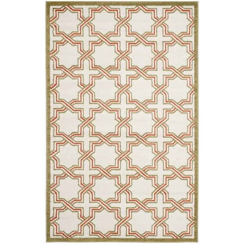 Ivory Light Green Geometric Round Hand-Knotted Rug