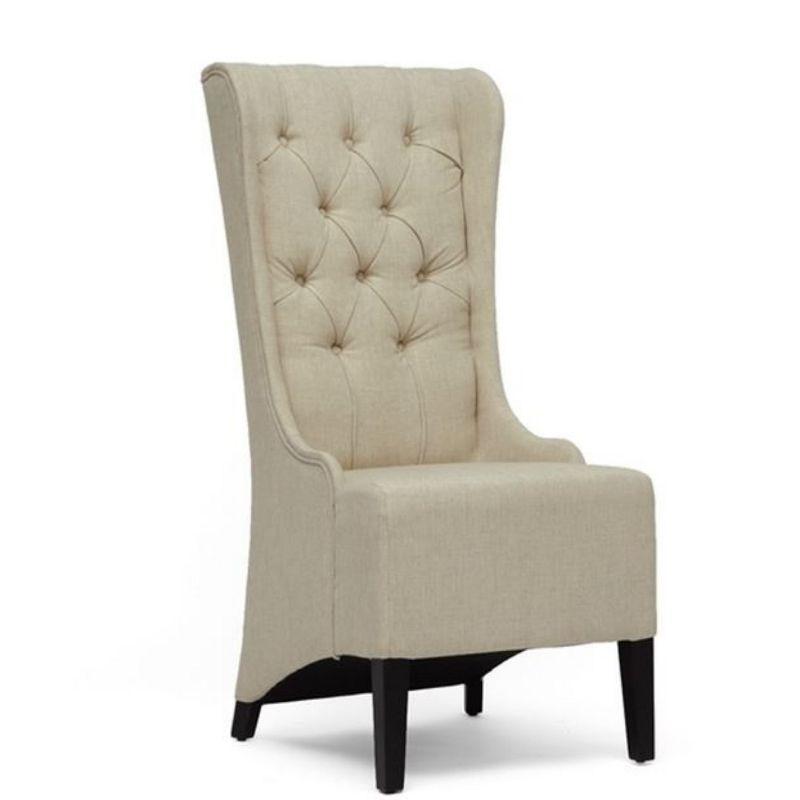 Vincent Tall Backrest Beige Linen & Birch Wood Accent Chair