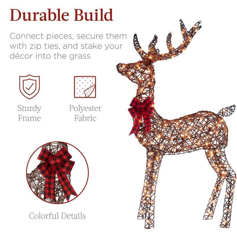 Best Choice Products 3-Piece Rattan Deer Set, Lighted Christmas Outdoor Decoration w/ 360 Lights, Stakes - Rattan